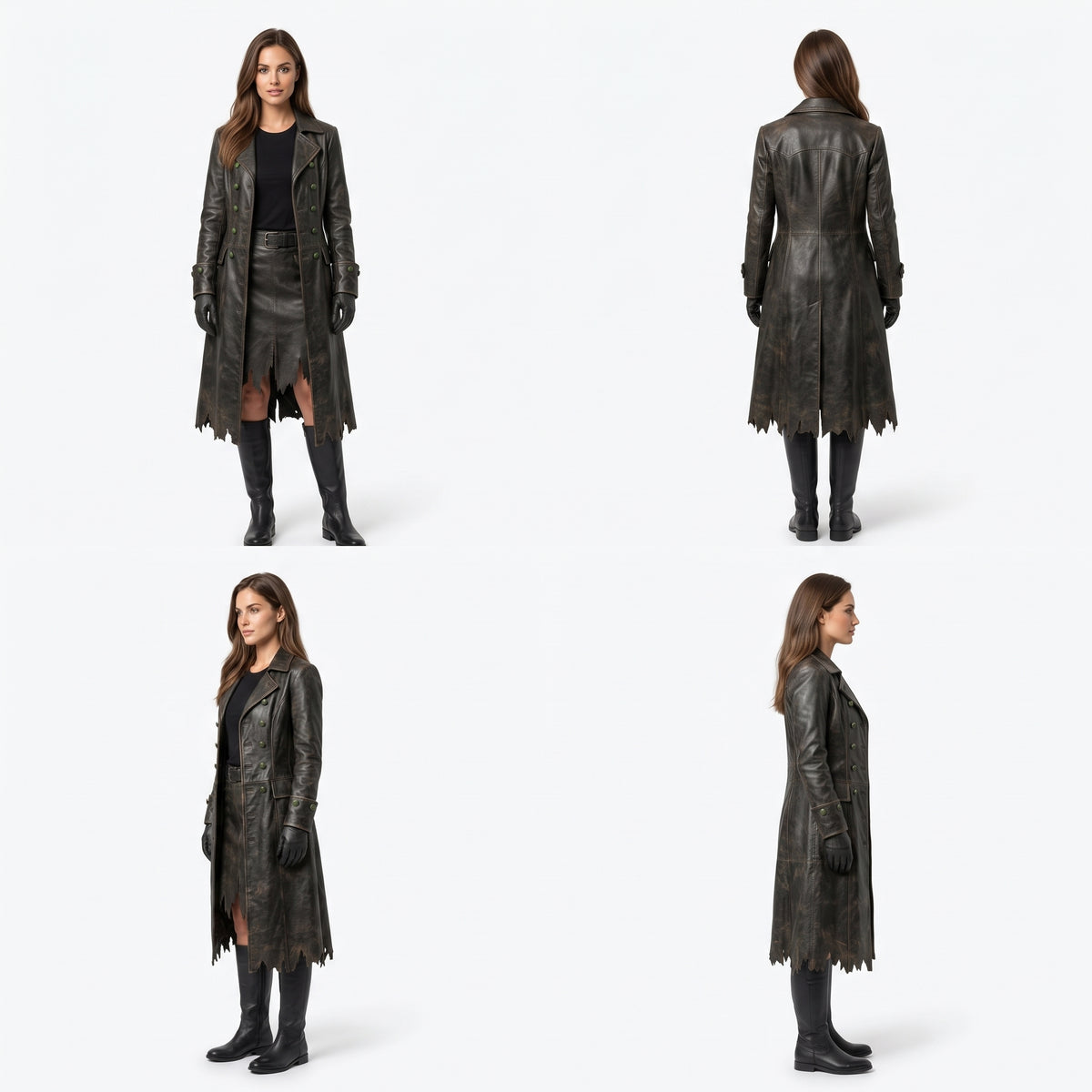Distressed Leather Trench Coat for Women | Post-Apocalyptic Dark Fantasy Costume - Verlain London