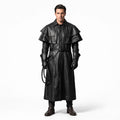Black Leather Duster Coat for Men | Gothic Warrior Armor with Layered Cape Shoulders - Verlain London