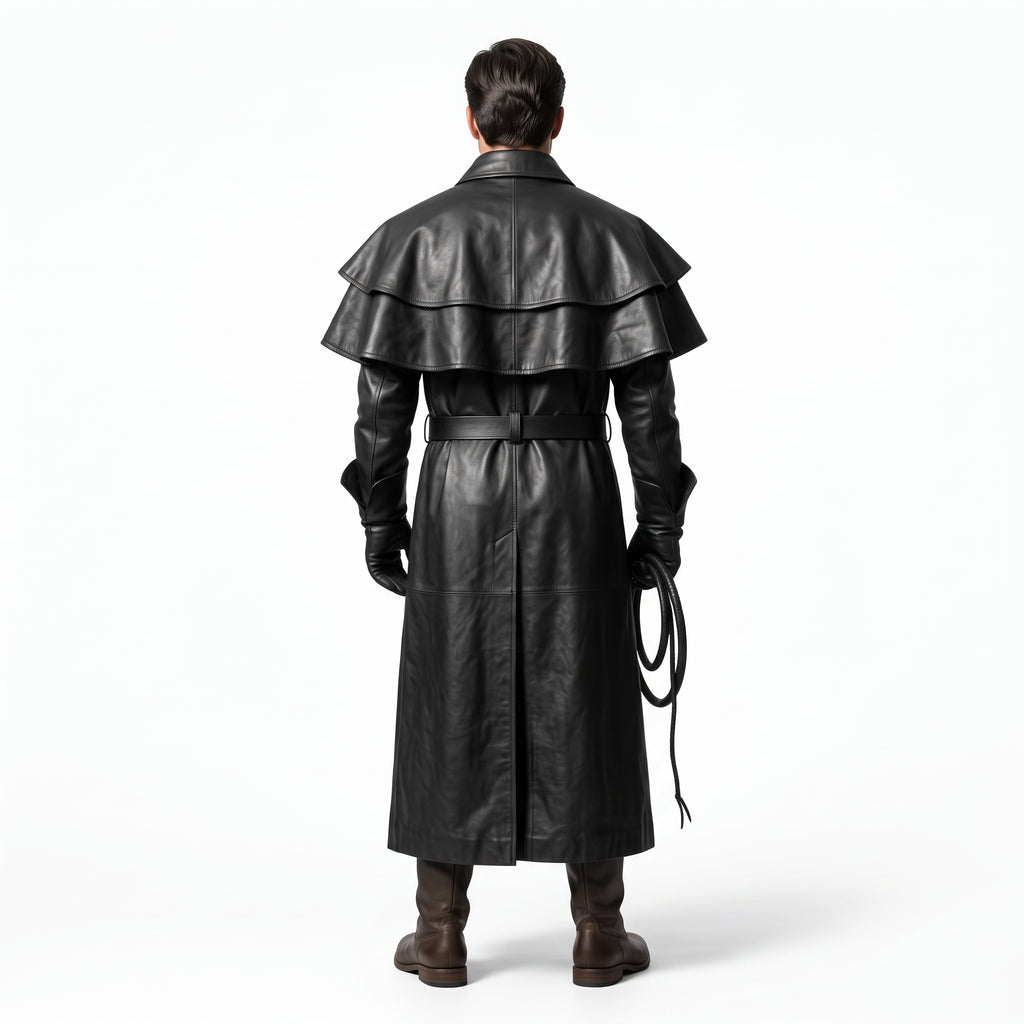 Black Leather Duster Coat for Men | Gothic Warrior Armor with Layered Cape Shoulders - Verlain London