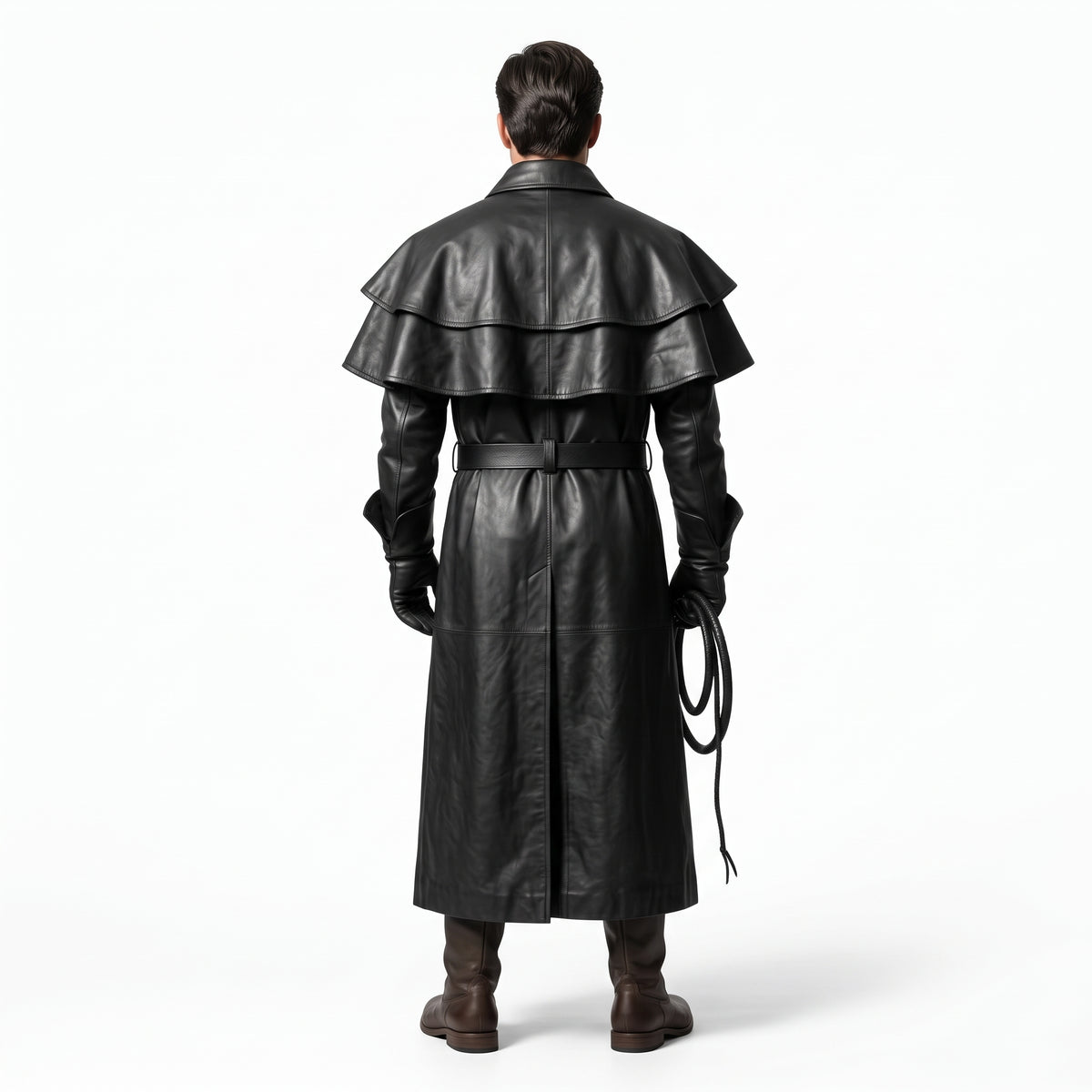 Black Leather Duster Coat for Men | Gothic Warrior Armor with Layered Cape Shoulders - Verlain London