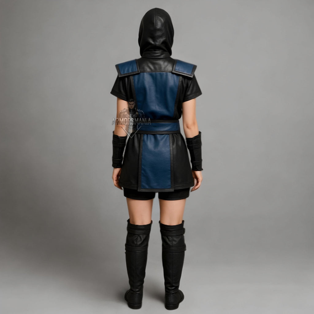 Women's Blue & Black Ninja Costume – Hooded Warrior Cosplay Armor - Verlain London