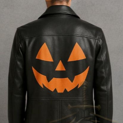 Men's Halloween Pumpkin Leather Trench Coat – Black Gothic Long Coat - Verlain London