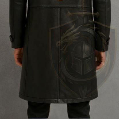 Men's Halloween Pumpkin Leather Trench Coat – Black Gothic Long Coat - Verlain London