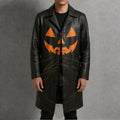 Men's Halloween Pumpkin Leather Trench Coat – Black Gothic Long Coat - Verlain London