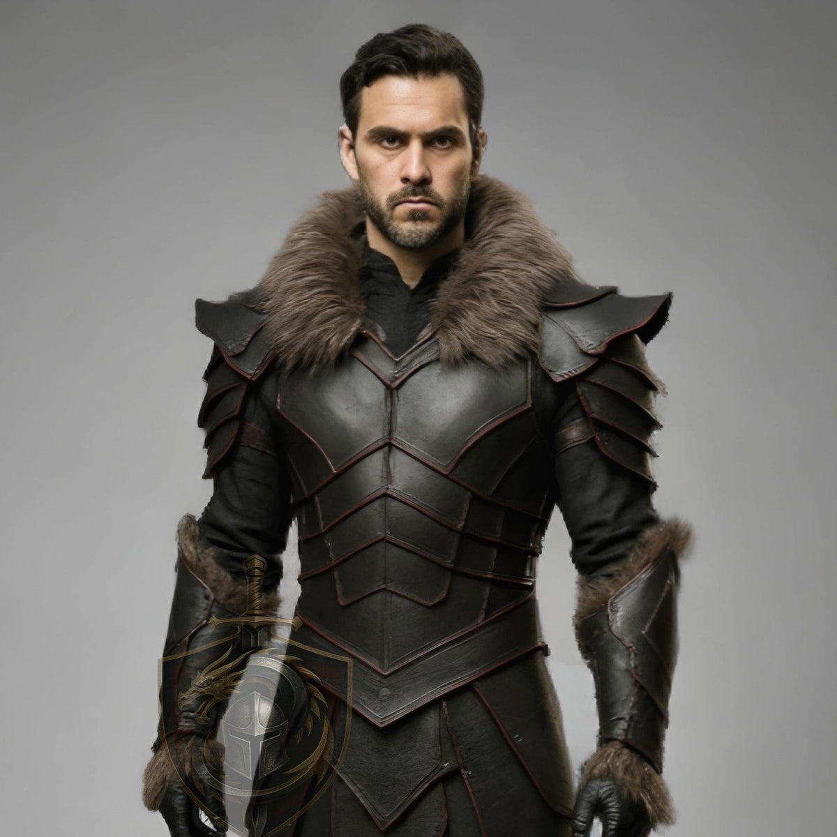 Dark Medieval Knight Leather Armor with Fur Trim – LARP Warrior Costume - Verlain London