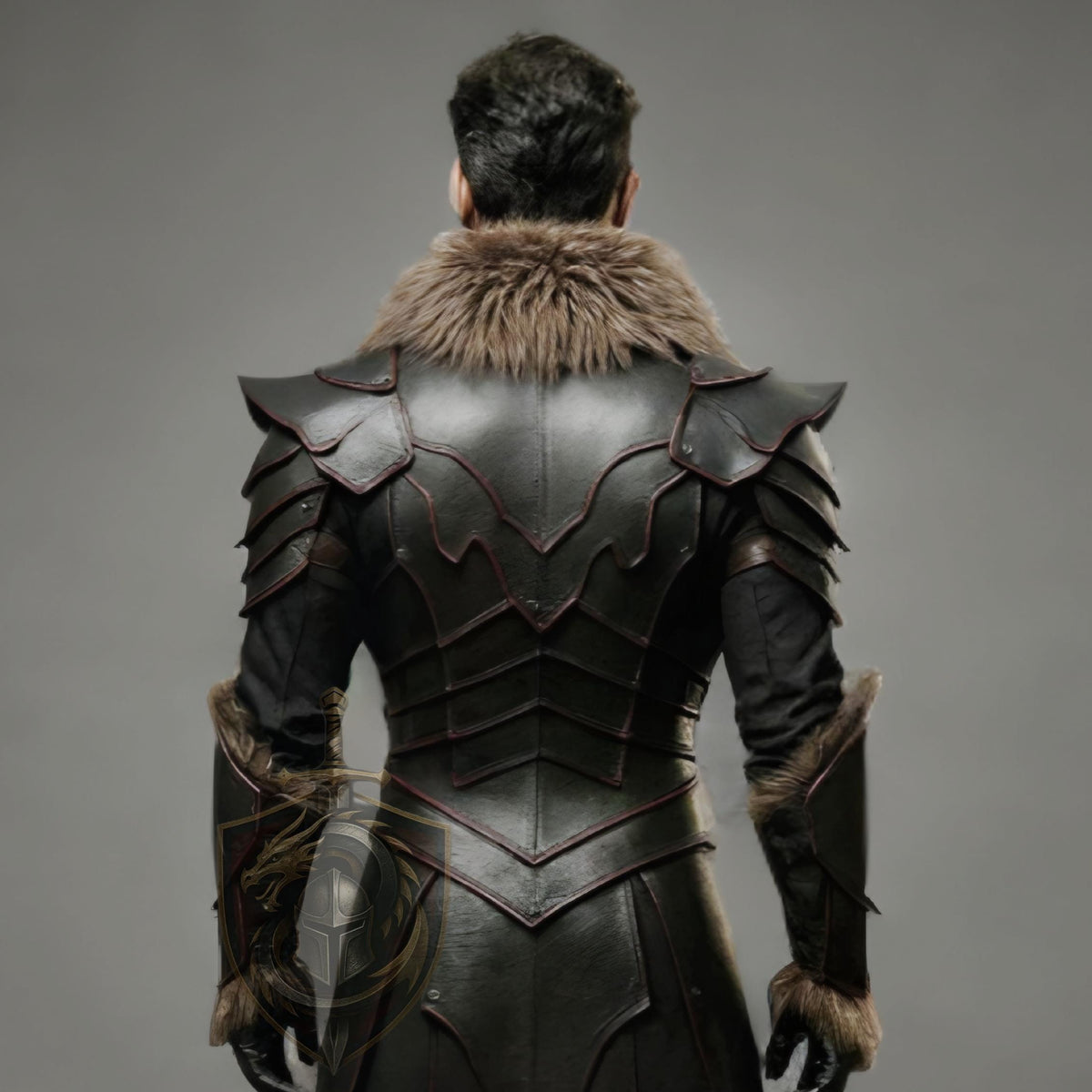 Dark Medieval Knight Leather Armor with Fur Trim – LARP Warrior Costume - Verlain London