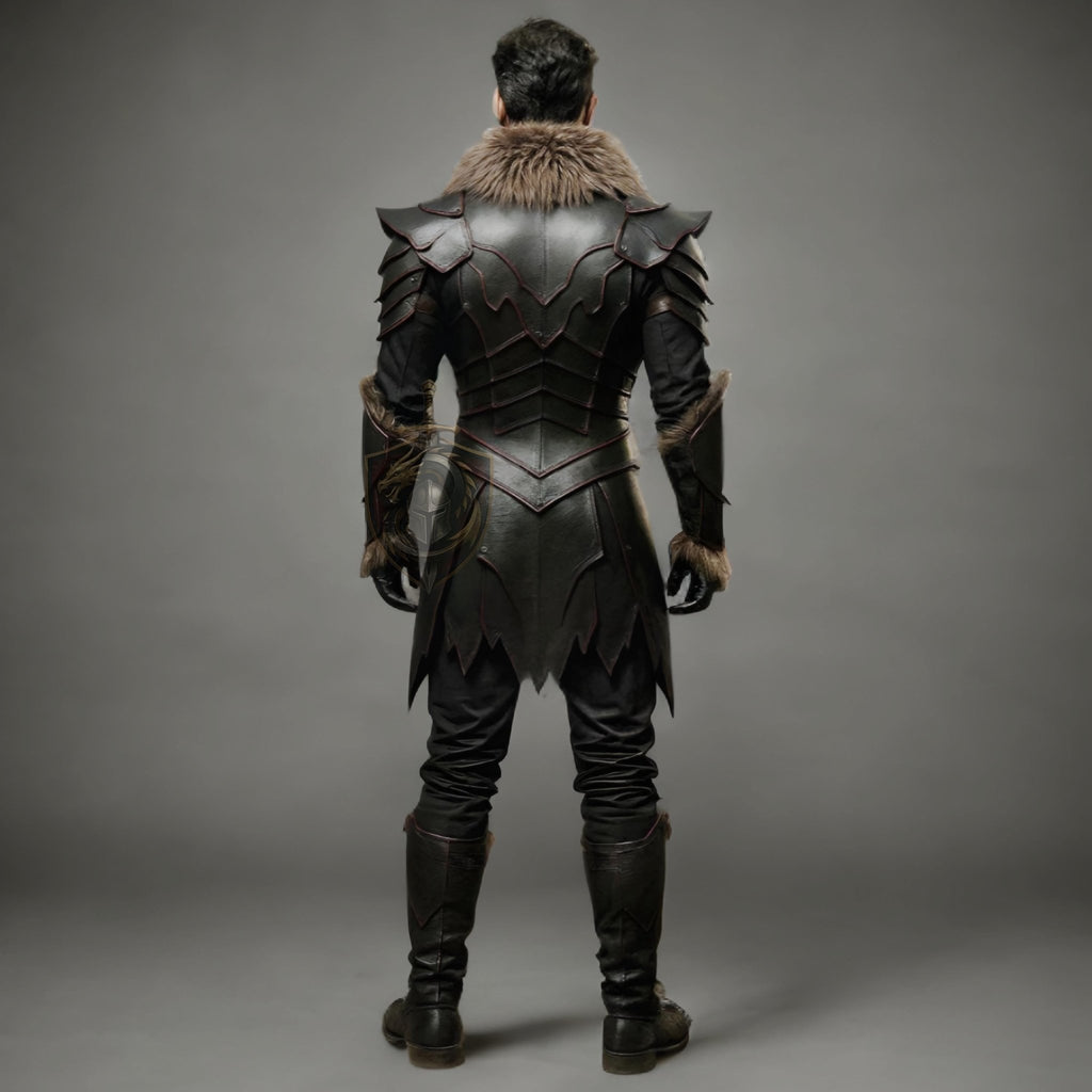 Dark Medieval Knight Leather Armor with Fur Trim – LARP Warrior Costume - Verlain London
