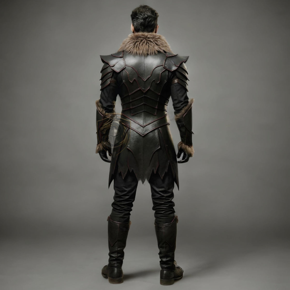 Dark Medieval Knight Leather Armor with Fur Trim – LARP Warrior Costume - Verlain London