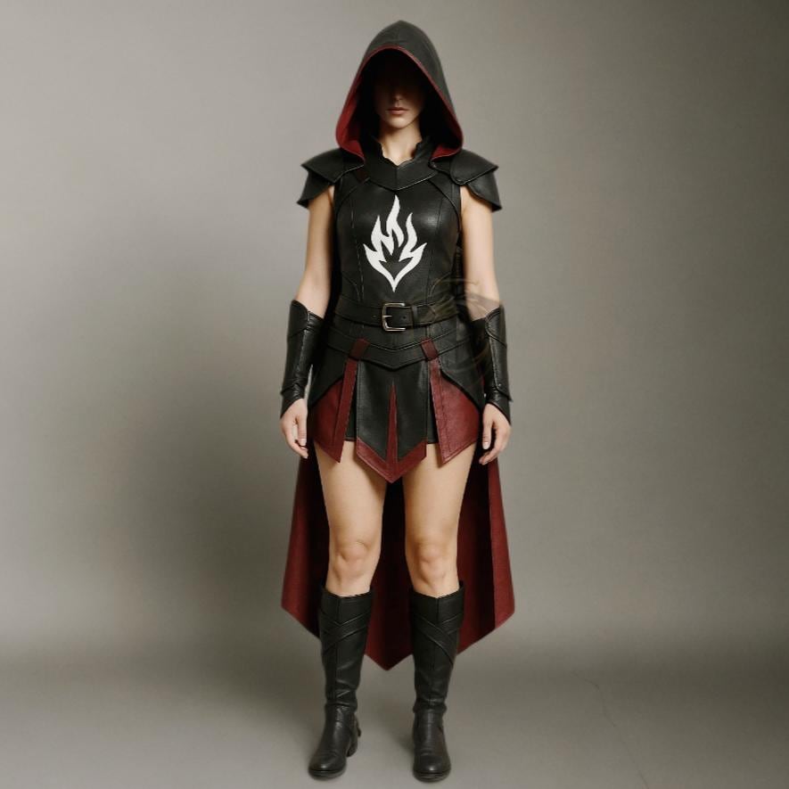 Handcrafted Black Leather Hooded Cloak