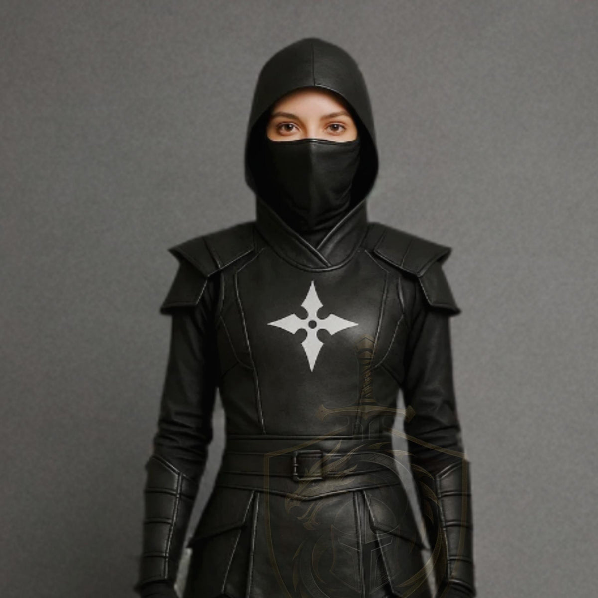 Women's Black Ninja Assassin Leather Costume – Hooded Shuriken Cosplay Armor - Verlain London
