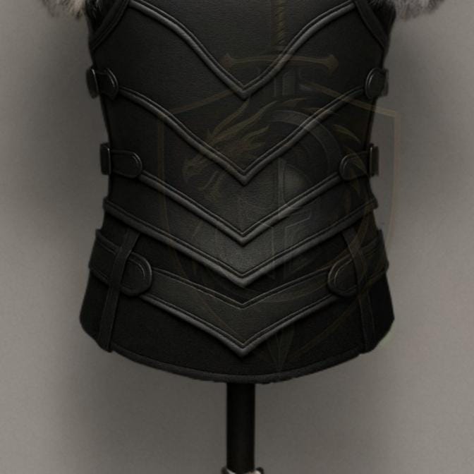 Medieval Black Leather Dragon Chest Armor with Fur S