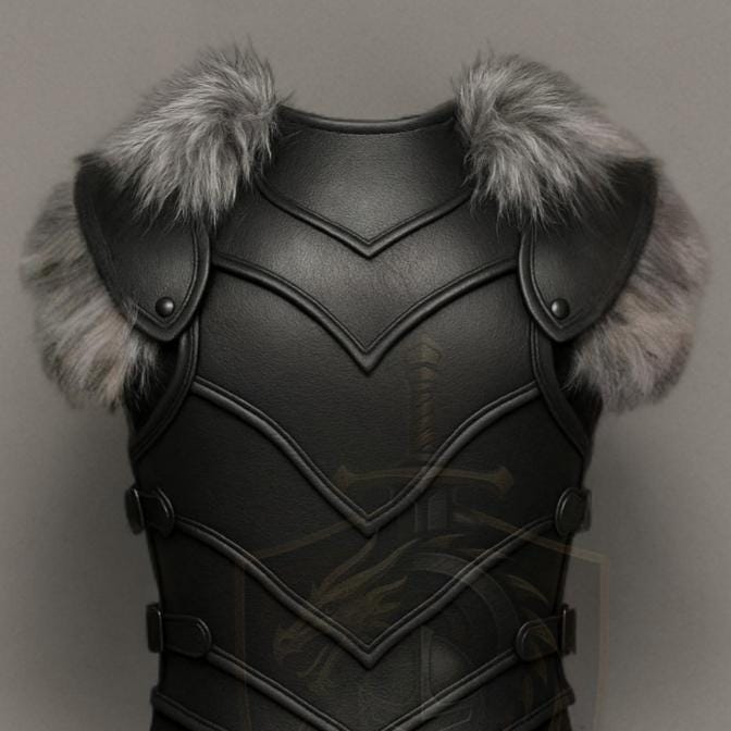 Medieval Black Leather Dragon Chest Armor with Fur S