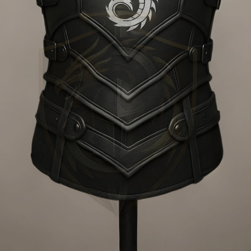 Medieval Black Leather Dragon Chest Armor with Fur S
