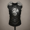 Medieval Black Leather Dragon Chest Armor with Fur S