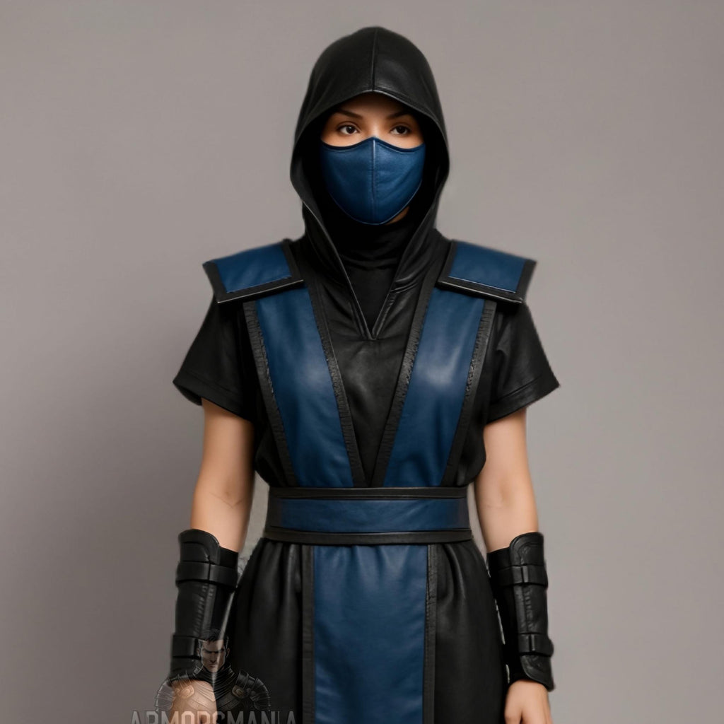 Women's Blue & Black Ninja Costume – Hooded Warrior Cosplay Armor - Verlain London
