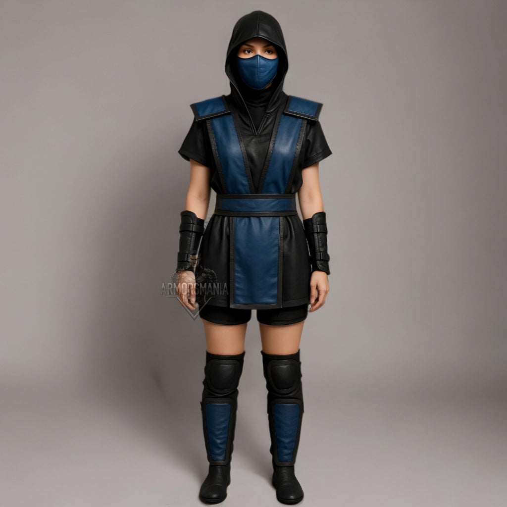Women's Blue & Black Ninja Costume – Hooded Warrior Cosplay Armor - Verlain London