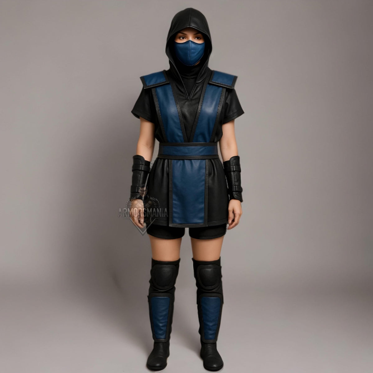 Women's Blue & Black Ninja Costume – Hooded Warrior Cosplay Armor - Verlain London