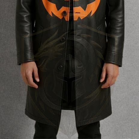 Men's Halloween Pumpkin Leather Trench Coat – Black Gothic Long Coat - Verlain London