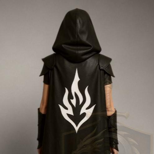 Handcrafted Black Leather Hooded Cloak