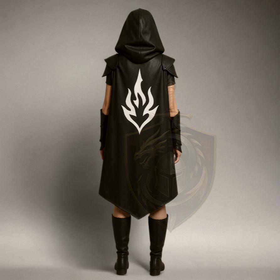 Handcrafted Black Leather Hooded Cloak