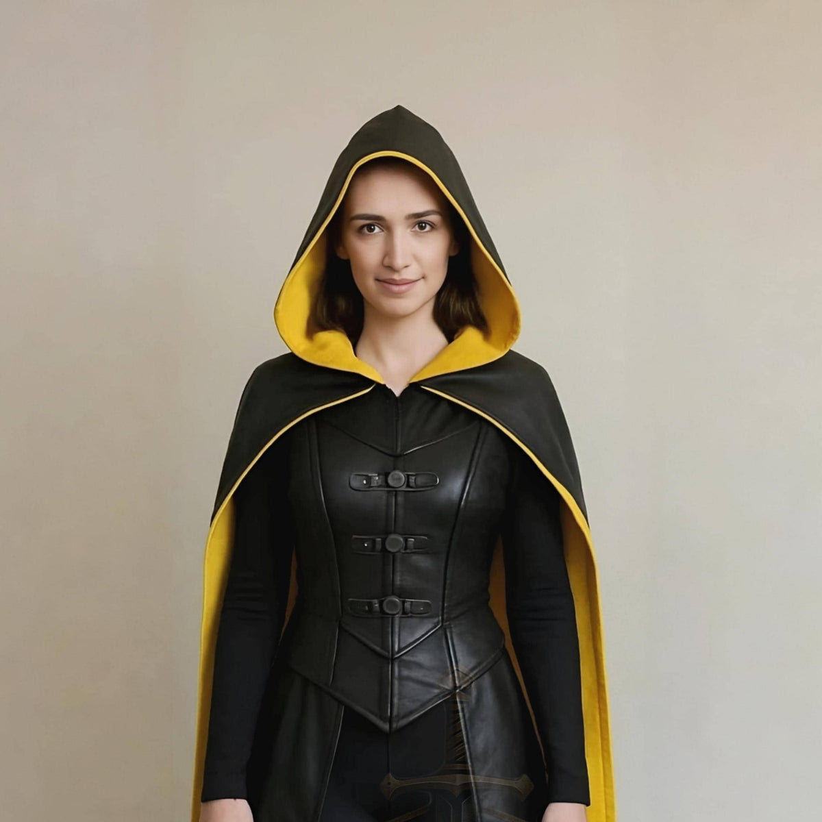 Women's Black & Yellow Hooded Cape – Gothic Fantasy Warrior Cosplay Cloak - Verlain London