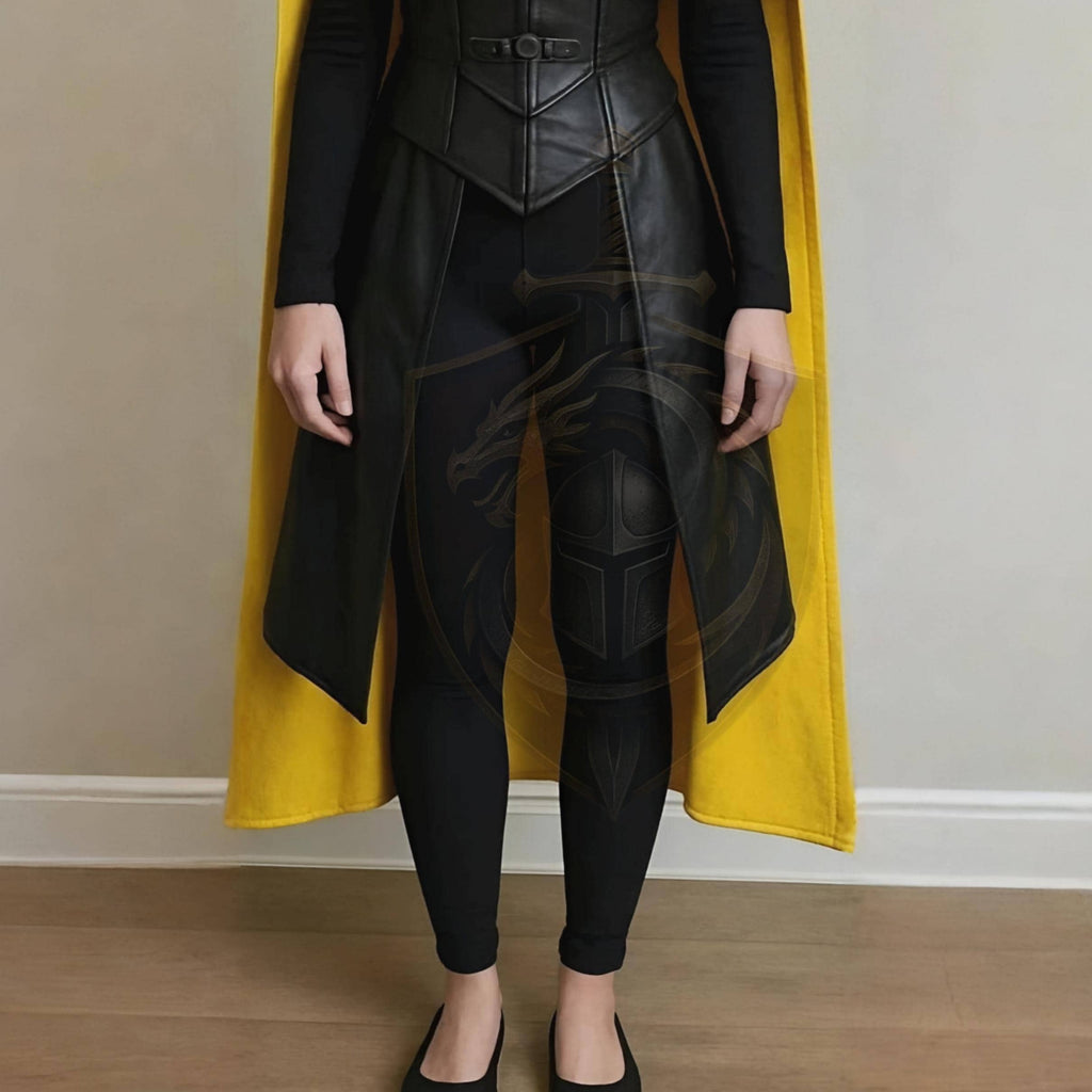 Women's Black & Yellow Hooded Cape – Gothic Fantasy Warrior Cosplay Cloak - Verlain London