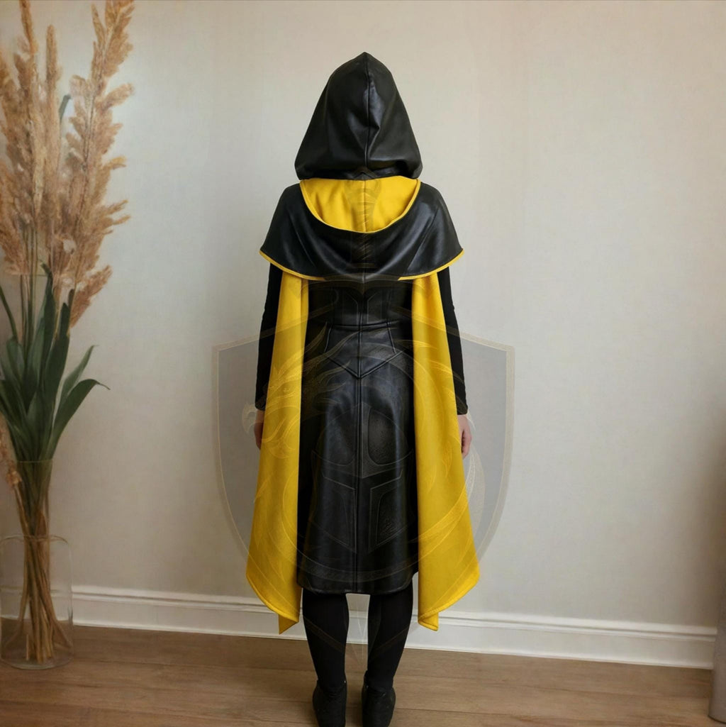 Women's Black & Yellow Hooded Cape – Gothic Fantasy Warrior Cosplay Cloak - Verlain London