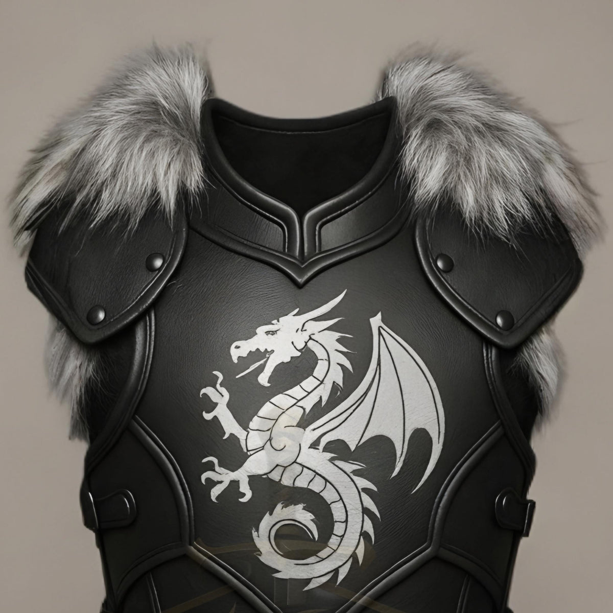 Medieval Black Leather Dragon Chest Armor with Fur S