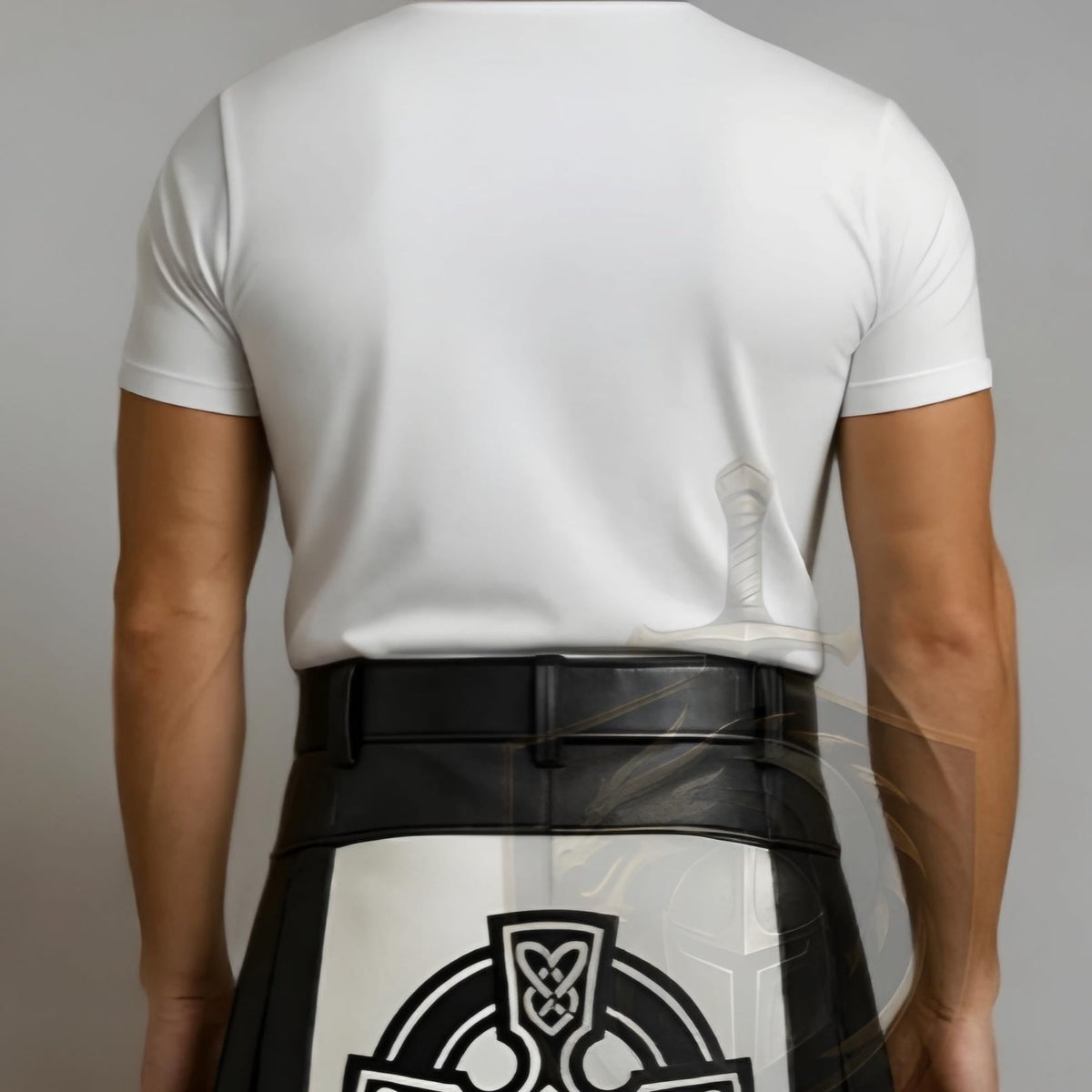 Men's Black & White Leather Kilt with Celtic Cross – Gothic Scottish Kilt - Verlain London