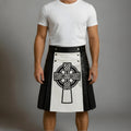 Men's Black & White Leather Kilt with Celtic Cross – Gothic Scottish Kilt - Verlain London