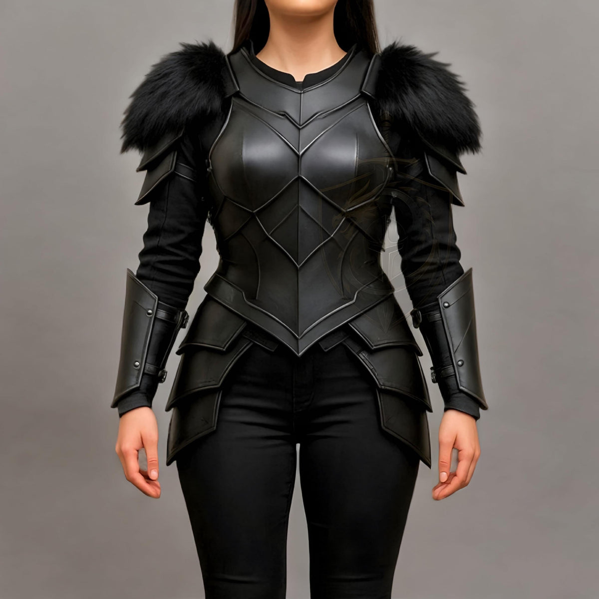 Black Fantasy Warrior Armor Costume for Women Mediev
