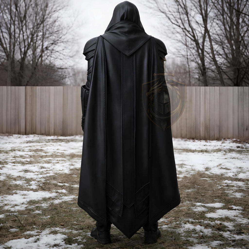 Black Hooded Medieval Warrior Armor Costume Gothic L