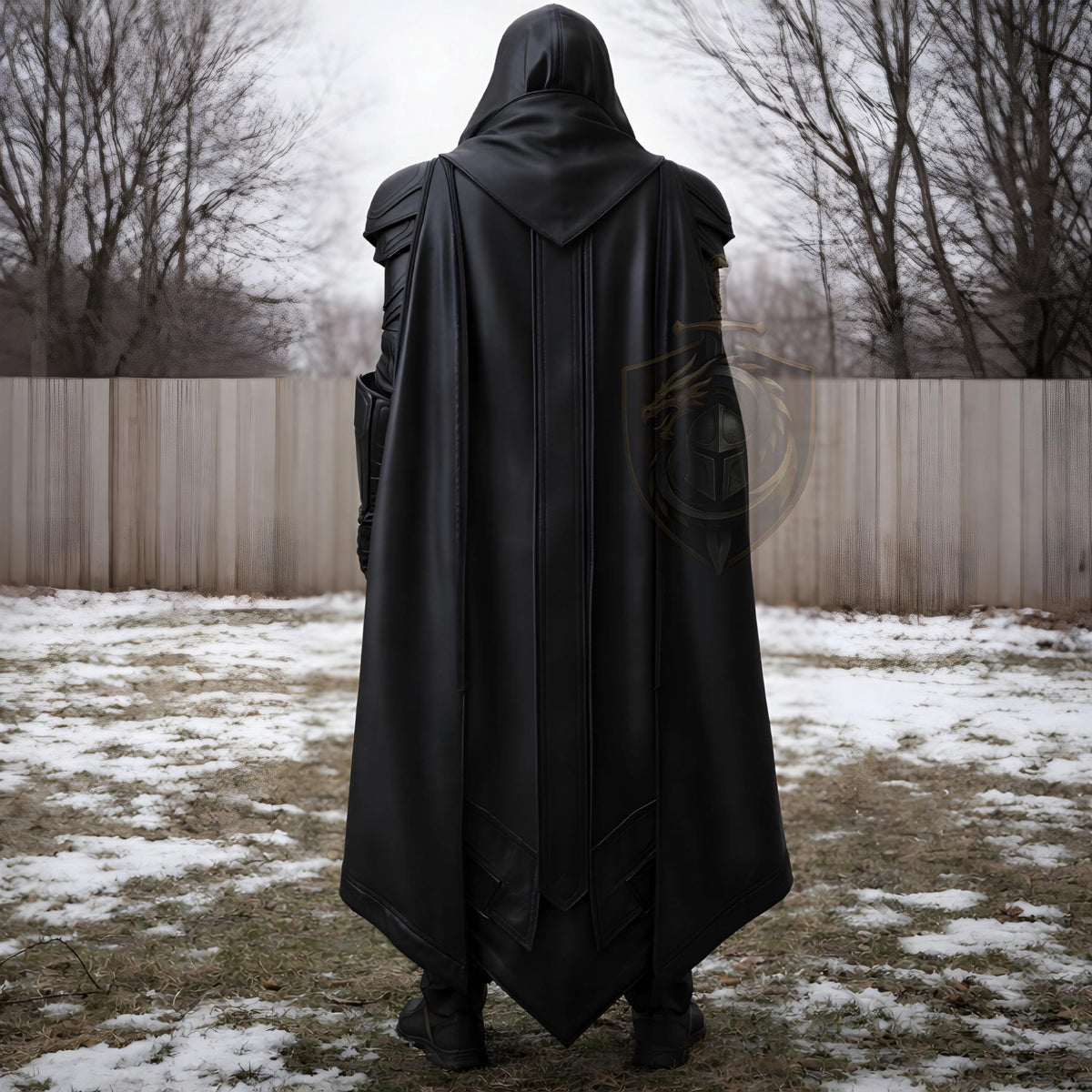 Black Hooded Medieval Warrior Armor Costume Gothic L