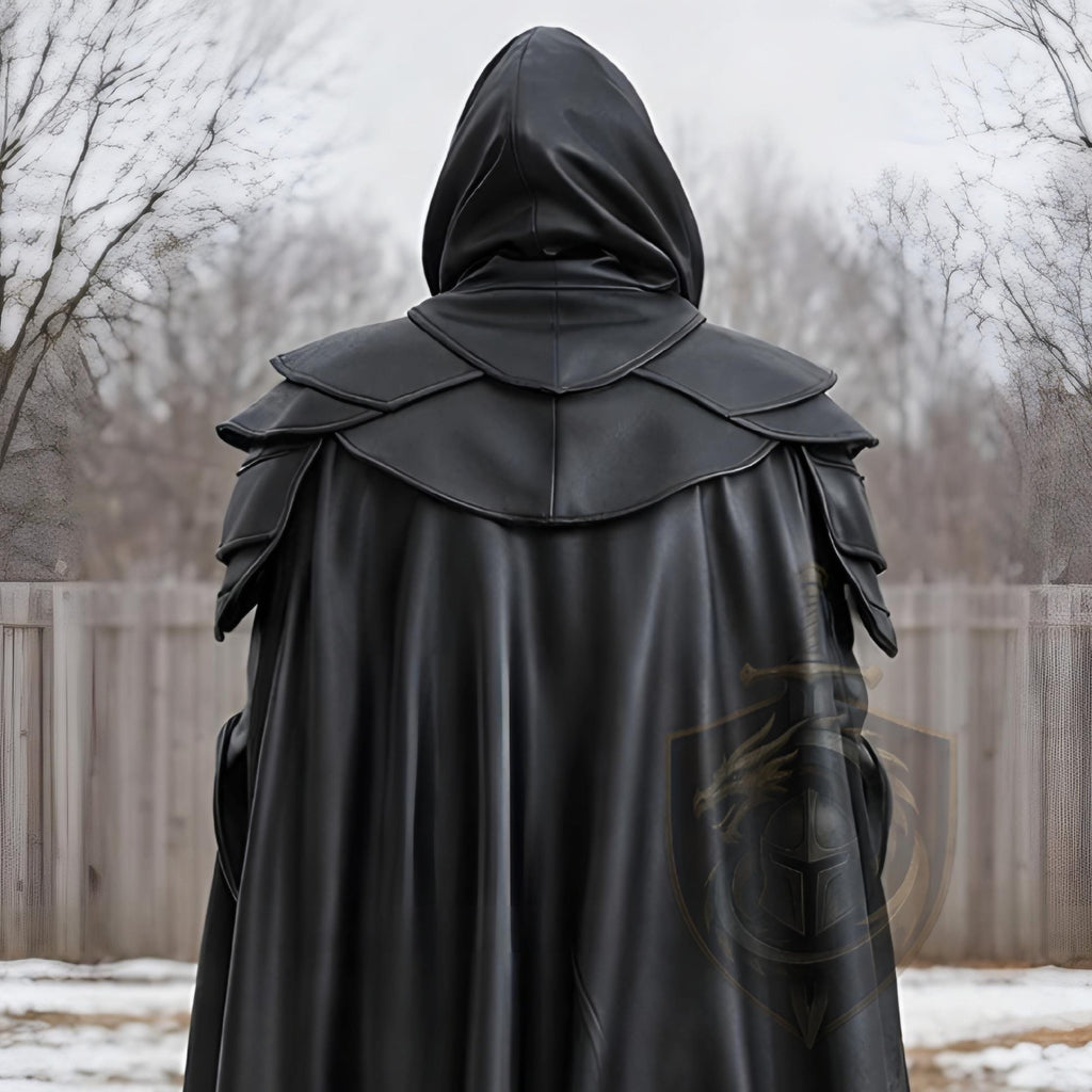 Black Hooded Leather Armor Medieval Dark Knight Cosp