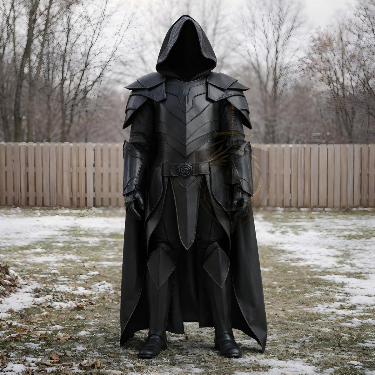 Black Hooded Leather Armor Medieval Dark Knight Cosp