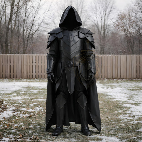 Black Hooded Leather Armor Medieval Dark Knight Cosp
