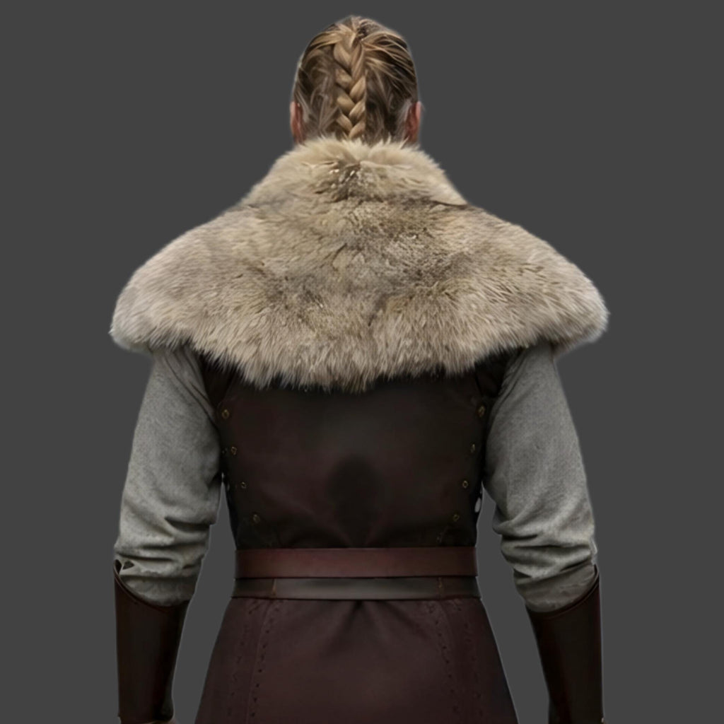 Viking Leather Armor Costume for Women Fur Collar Me