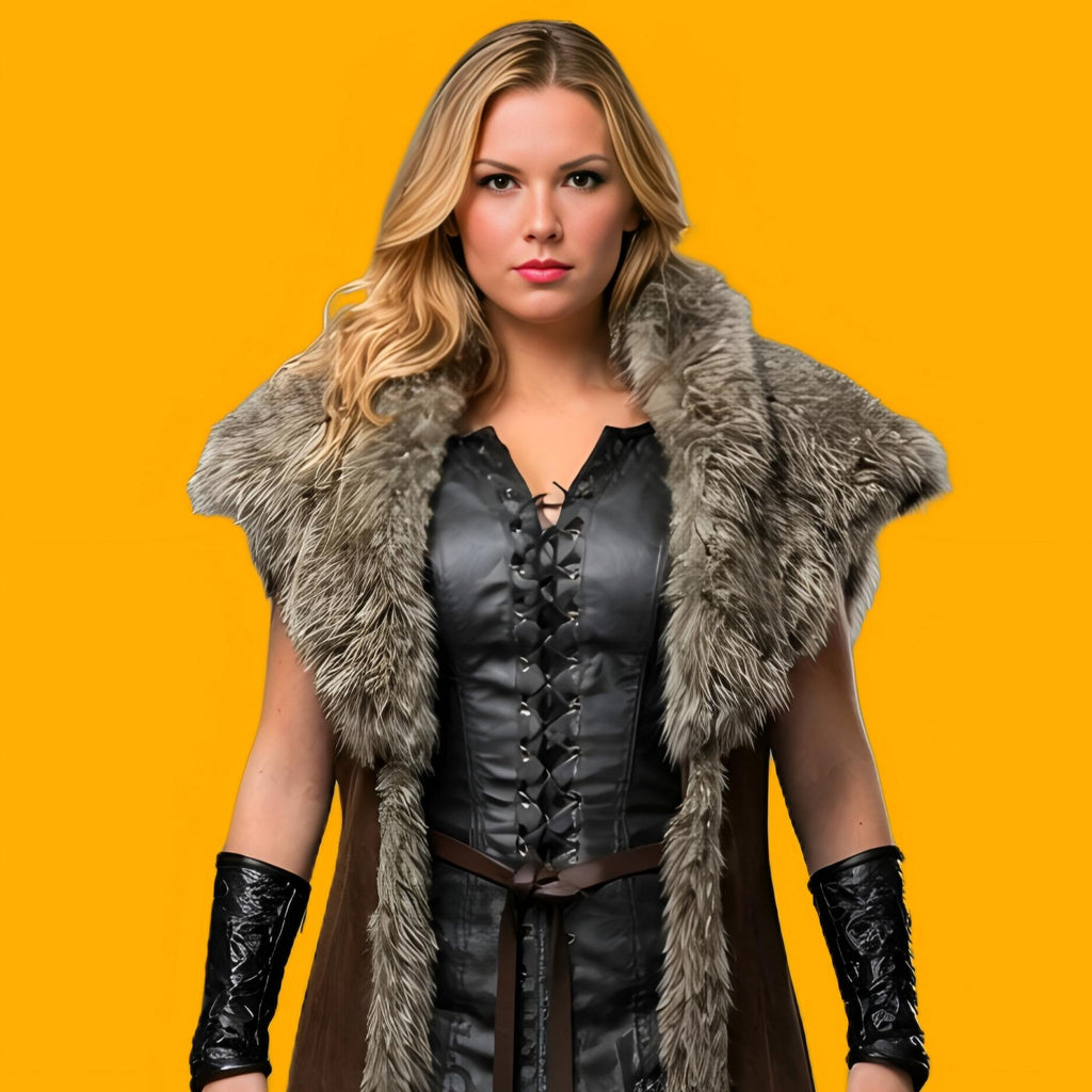 Women Medieval Fur Coat Viking Warrior Costume Norse