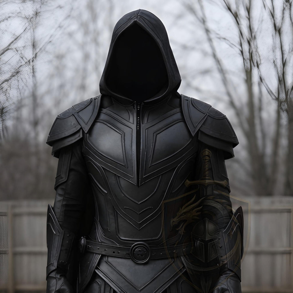 Black Hooded Medieval Warrior Armor Costume Gothic L