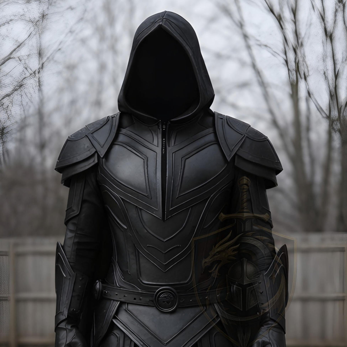 Black Hooded Medieval Warrior Armor Costume Gothic L