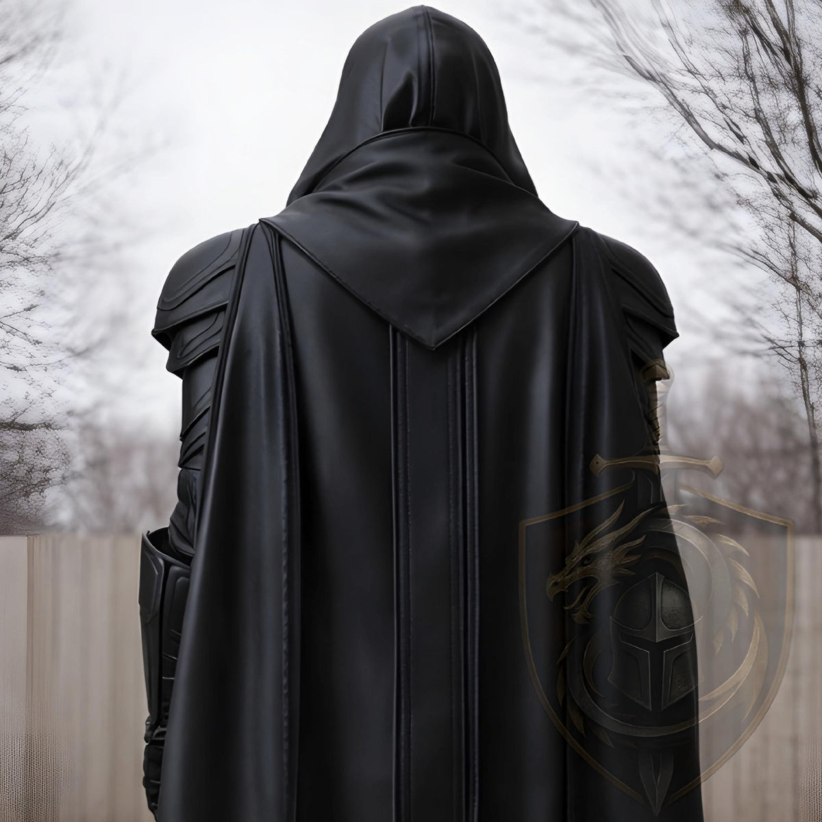 Black Hooded Medieval Warrior Armor Costume Gothic L