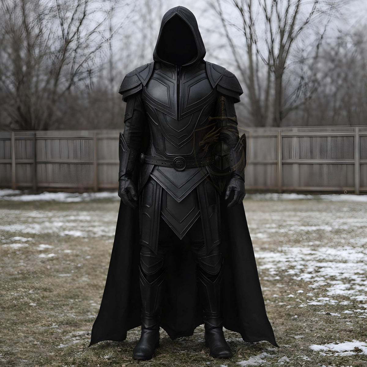 Black Hooded Medieval Warrior Armor Costume Gothic L