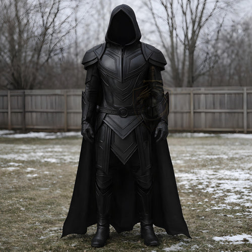 Black Hooded Medieval Warrior Armor Costume Gothic L