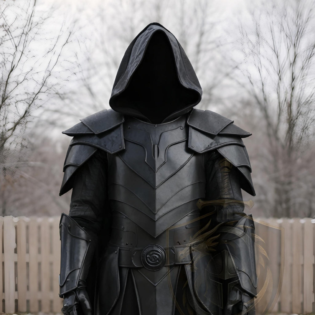 Black Hooded Leather Armor Medieval Dark Knight Cosp