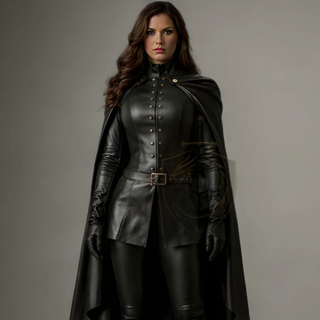 Women's Black Leather Warrior Armor for LARP & Cosplay - Verlain London