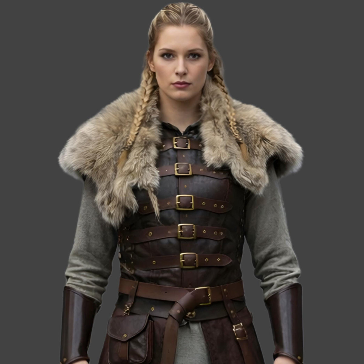 Viking Leather Armor Costume for Women Fur Collar Me