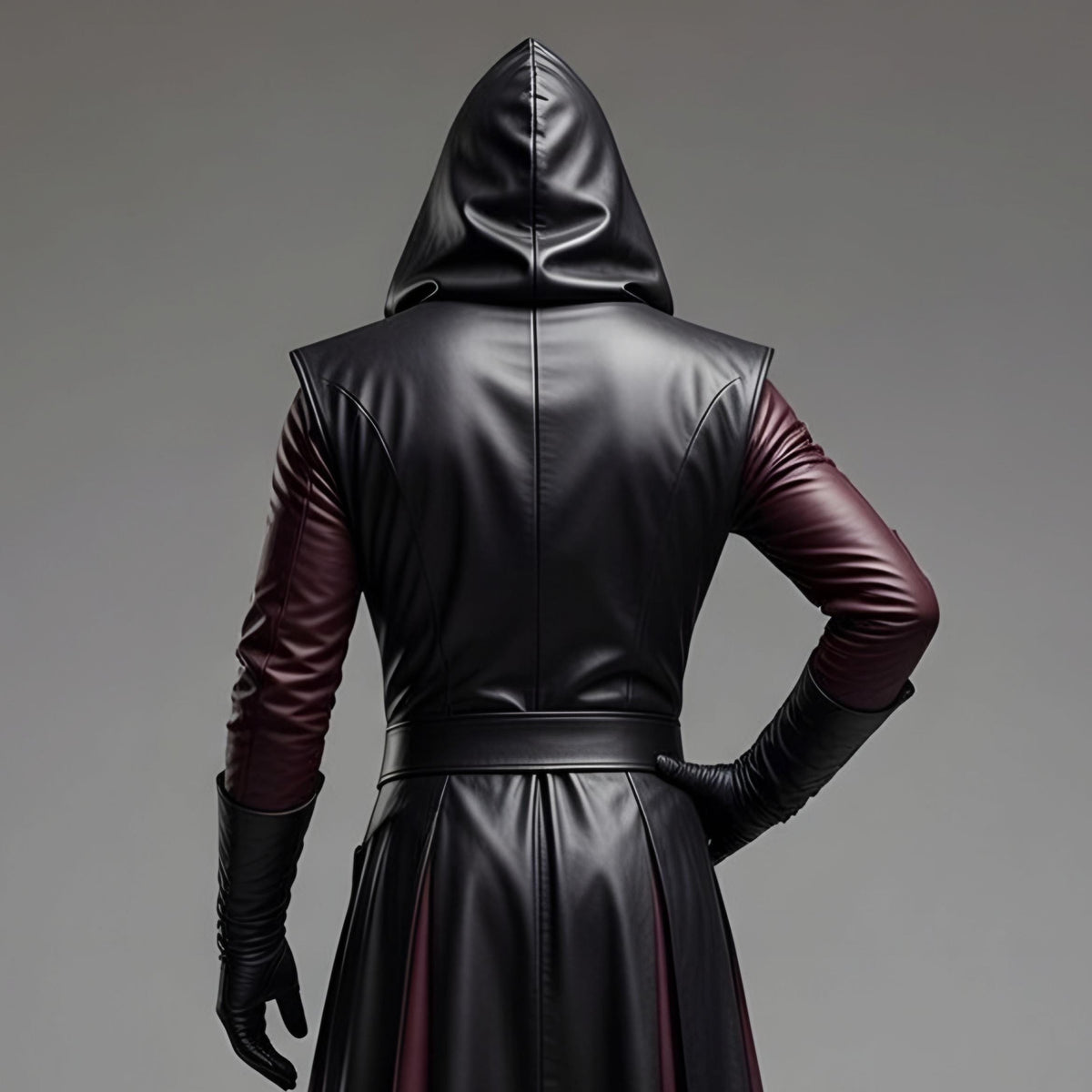 Dark Fantasy Hooded Leather Coat – Black & Purple Gothic Assassin Robe - Verlain London