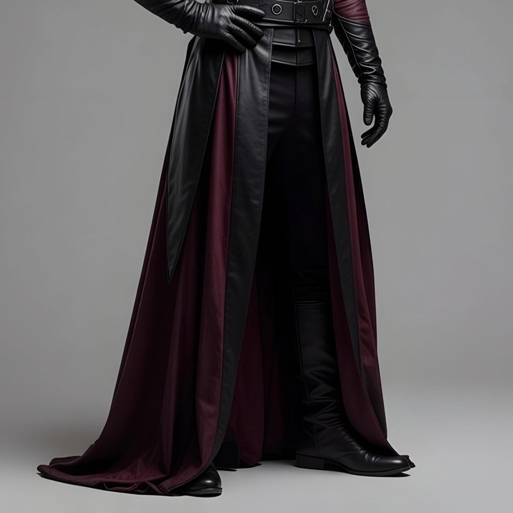Dark Fantasy Hooded Leather Coat – Black & Purple Gothic Assassin Robe - Verlain London