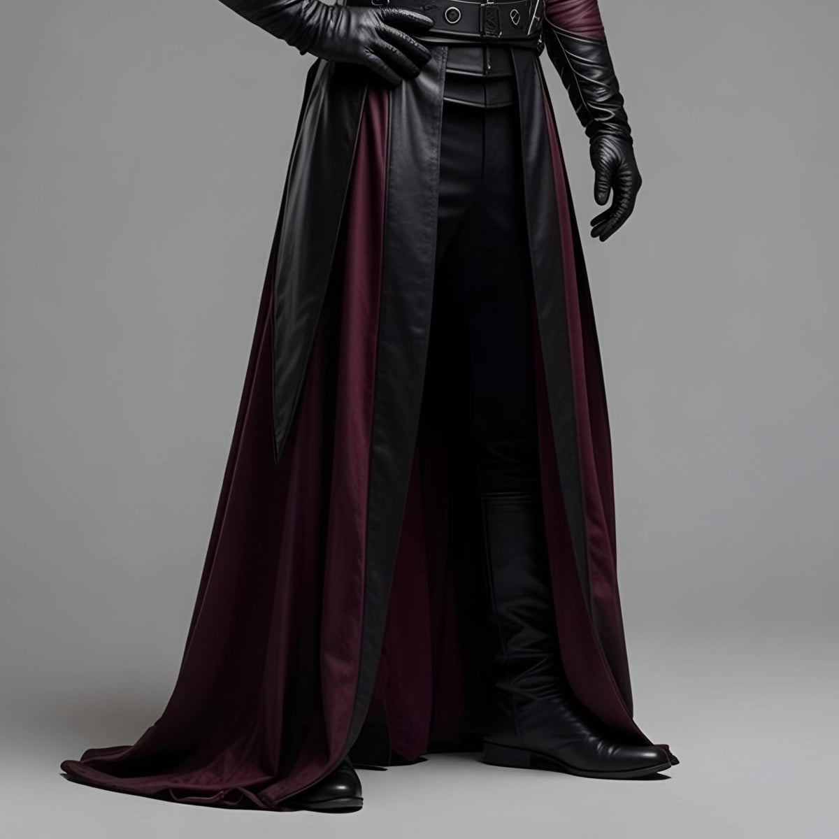 Dark Fantasy Hooded Leather Coat – Black & Purple Gothic Assassin Robe - Verlain London