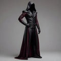 Dark Fantasy Hooded Leather Coat – Black & Purple Gothic Assassin Robe - Verlain London